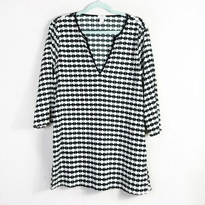 J. Crew Black White Geometric / Diamond Pattern V-neck Tunic Top Dress sz Large